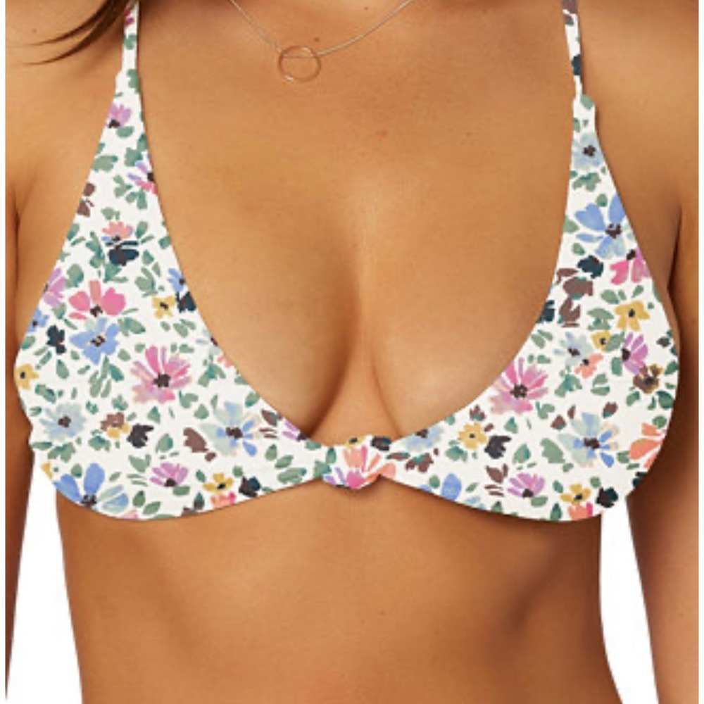 O'Neill Maggie Pismo Ditsy Floral Knot-Front Bikini Top XS White Sparkle
